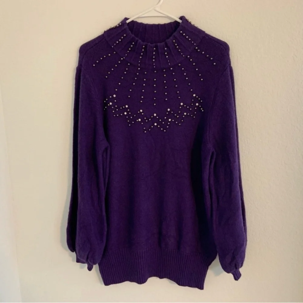 Alfani Embellished Knit Mock Turtleneck Sweater Purple